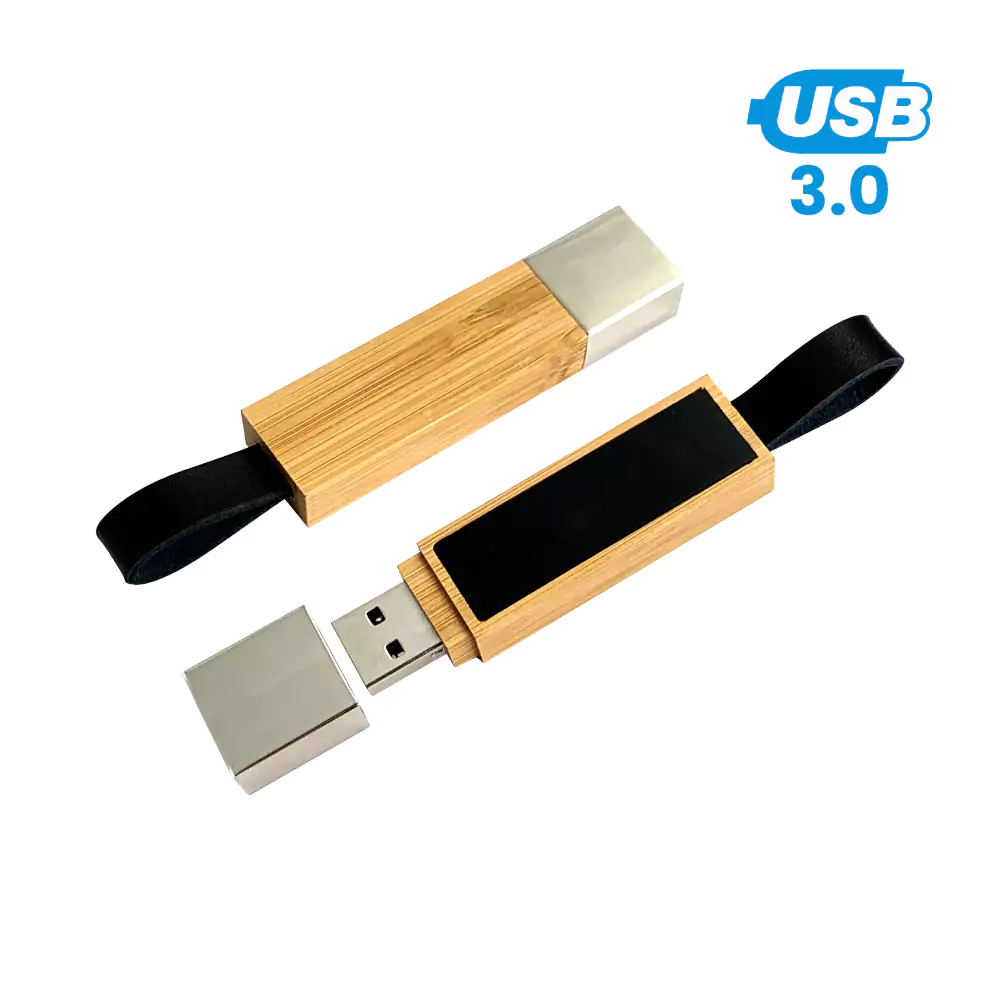 Bamboo-LED-Logo-USB-77-BM-Blank.webp فلاش USB من الخيزران بشعار مضيء مع حزام 64GB USB 3.0 - الصورة 1