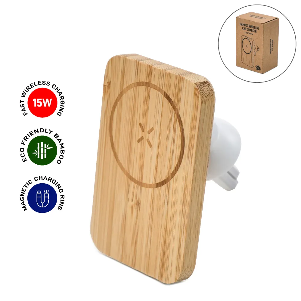 Bamboo-Wireless-Car-Charger-WCC-BM4-Main.webp شاحن سيارة لاسلكي من البامبو صديق للبيئة 15W - الصورة 1