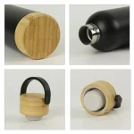 ⁦زجاجة ستانلس ستيل معزولة مزدوجة الجدار بقاعدة وغطاء من البامبو – 750 مل⁩ - الصورة ⁦6⁩