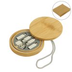 طقم كابلات شحن متعددة داخل علبة دائرية من الخيزران (Multi-Charging Cable Set in Round Bamboo Case)