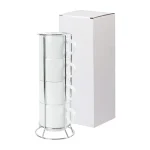 ⁦طقم أكواب قهوة سيراميك 4 قطع مع حامل معدني فضي – 10 أونصات⁩ - الصورة ⁦6⁩