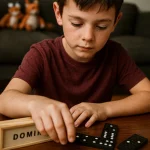 ⁦طقم لعبة الدومينو في علبة خشبية منزلقة — 28 قطعة خشبية سوداء⁩ - الصورة ⁦2⁩