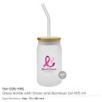 ⁦زجاجة زجاجية مع شفاط وشعار التوعية بسرطان الثدي – 455 مل⁩ - الصورة ⁦3⁩