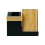 ⁦حامل أقلام مكتبي من البامبو مع شاحن لاسلكي 15W وشعار مضيء LED⁩ - الصورة ⁦4⁩