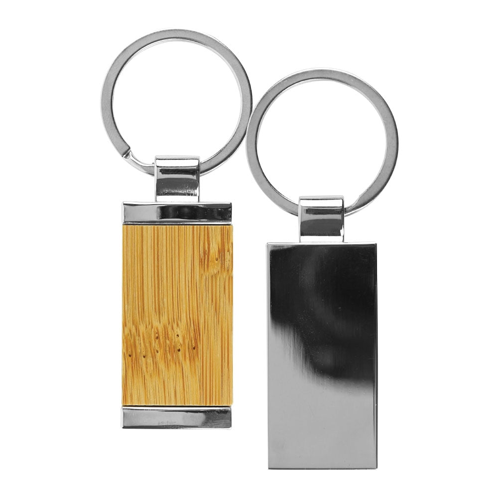 Rectangular-Bamboo-and-Metal-Keychains-KH-10-BM-Blank.jpg ميداليات مفاتيح مستطيلة من البامبو والمعدن، 32 مم - الصورة 1