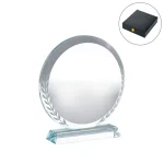 دروع كريستال دائرية شفافة بنقش أوراق محفور — زجاج كريستالي فاخر