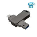 فلاش OTG دوّار (Swivel) بلون Gunmetal سعة 64GB USB 3.0 مع Type-C