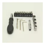 ⁦طقم مفك بسقاطة مغناطيسي 19 قطعة داخل صندوق بامبو مع قفل فضي⁩ - الصورة ⁦5⁩