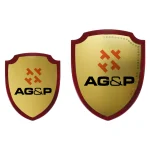 ⁦دروع خشبية بشكل ترس مع لوحة ألمنيوم ذهبية⁩ - الصورة ⁦2⁩