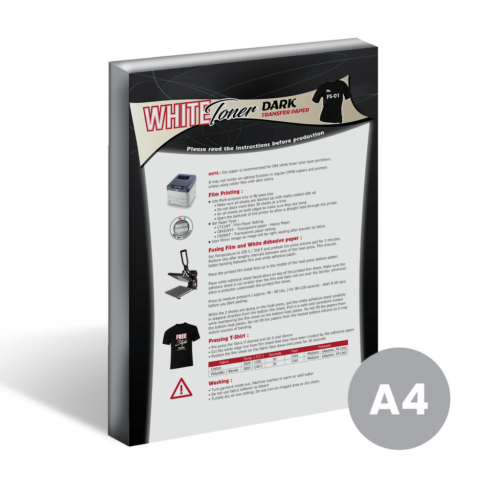White-Toner-Dark-Transfer-Papers-FS-01-A4.jpg أبيض تونير دارك ترانسفير بابيرس إف إس-٠١ - الصورة 1