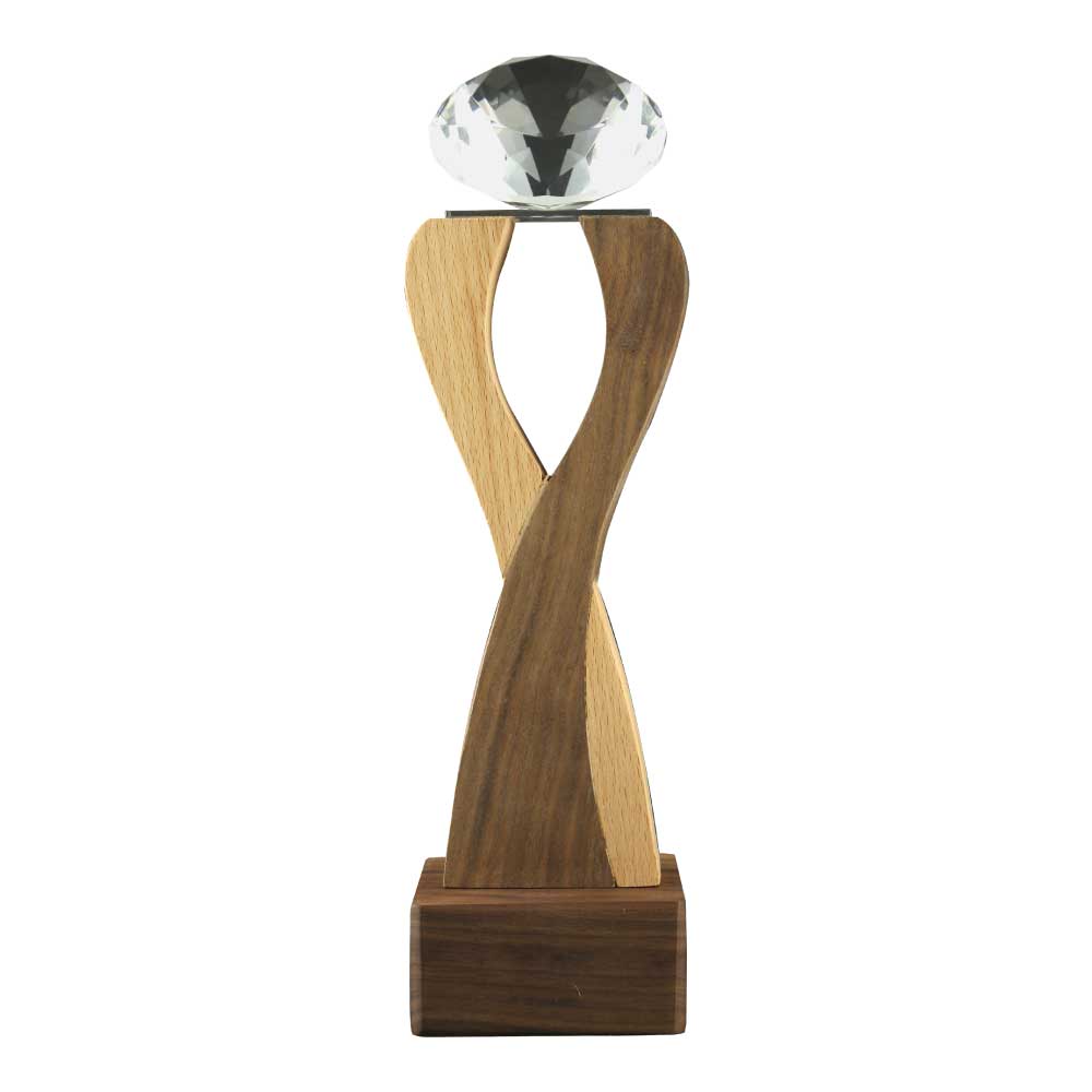 Wooden-Crystal-Trophy-CR-63-Blank.jpg درع خشبي مع كريستال علوي بشكل ماسة - الصورة 1
