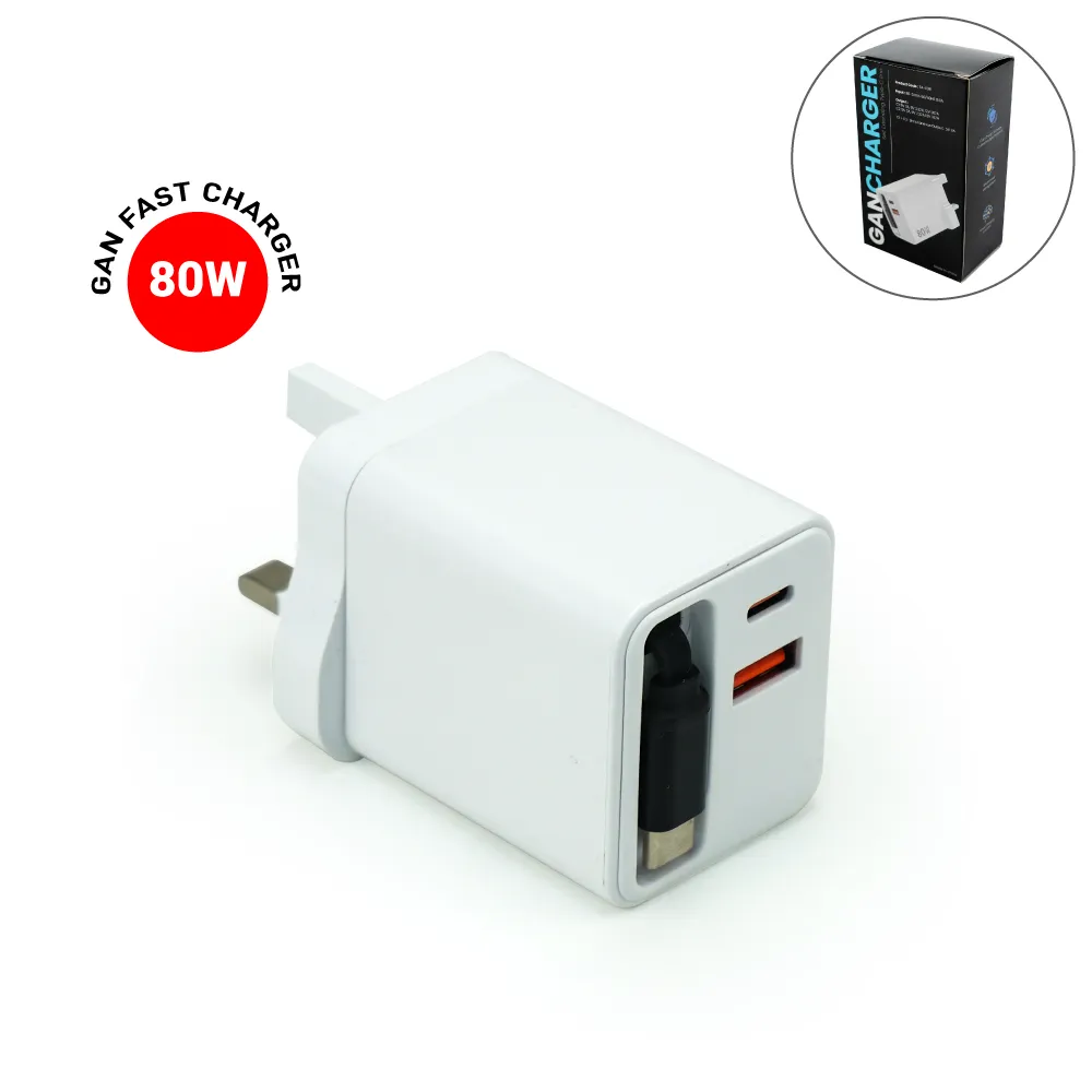 80W-GaN-Fast-Charger-Adapters-TA-006-Blank.webp محول شحن سريع GaN بقدرة 80W مع كابل Type-C مدمج قابل للسحب - الصورة 1