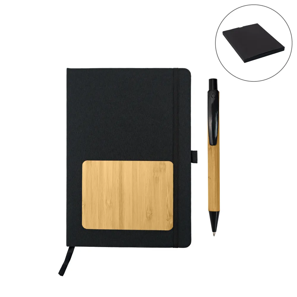 rPET-and-Bamboo-Notebook-with-Pen-Gift-sets-GS-704-BLK-Blank.webp ربيت اند بامبو دفتر ويث بين طقم هداياس في أسود كاردبوارد سليدي بوكس - الصورة 1