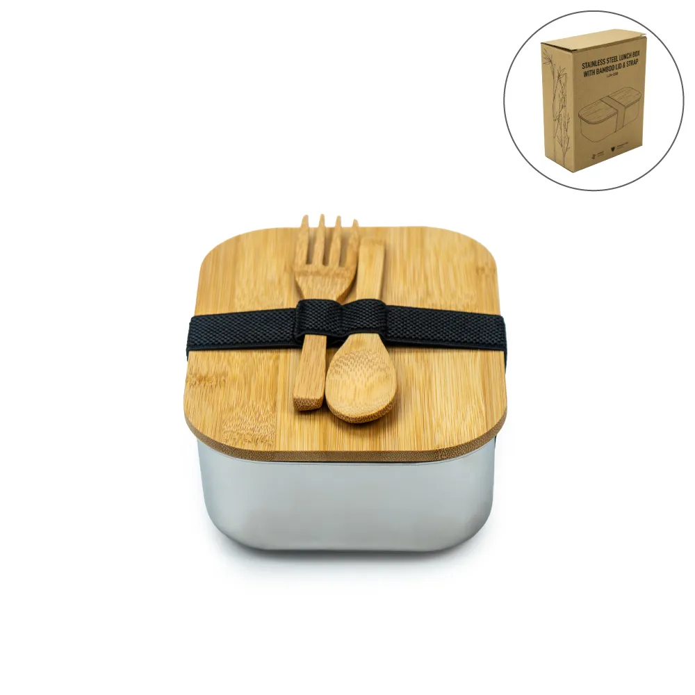 Stainless-Steel-Lunch-Box-with-Bamboo-Lid-LUN-SSB-Blanl.webp علبة غداء من الستانلس ستيل بغطاء بامبو ورباط مطاطي - الصورة 1