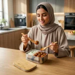 ⁦علبة غداء من الستانلس ستيل بغطاء بامبو ورباط مطاطي⁩ - الصورة ⁦2⁩