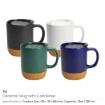 ⁦Ceramic Mugs with Lid and Cork Base 385 ml⁩ - الصورة ⁦3⁩