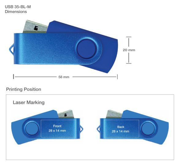 Matt Blue Swivel USB Promotional USB Magic Trading Company