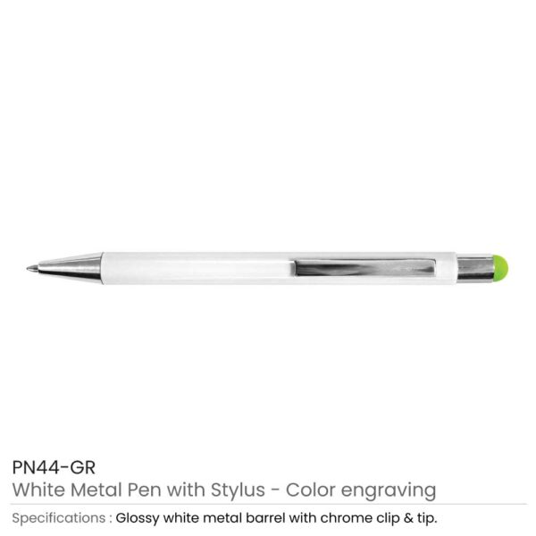 Green Stylus Metal Pens - White
