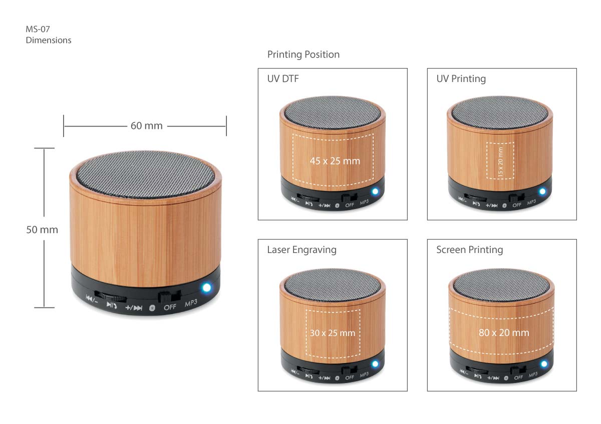 Bamboo Bluetooth Speaker Printing Details