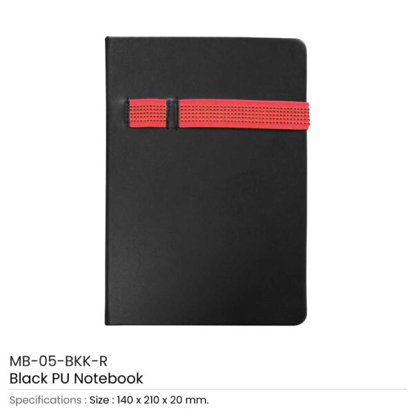 Black A5 Size Notebooks Red Strap