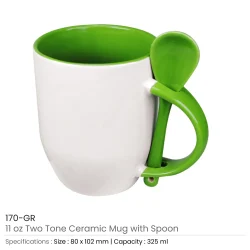 Ceramic Mugs with Spoon 170-GR Light Green