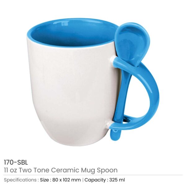 Ceramic Mugs with Spoon Sky Blue 170-SBL