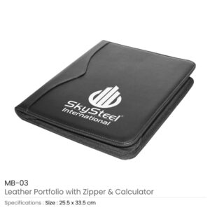 Leather Portfolio with Zipper & Calculator