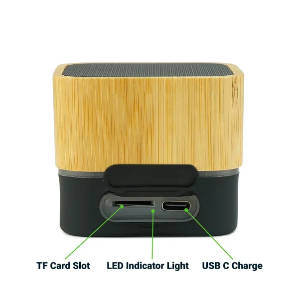 Cube Bamboo Bluetooth Speaker Ports