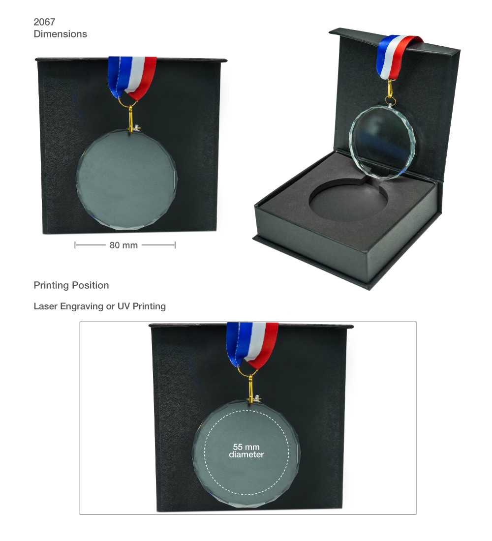 Glass Medals with Ribbon Printing Details