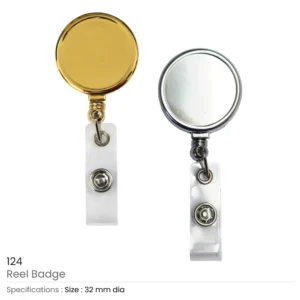 Promotional Round Reel Badge Metal golden and silver