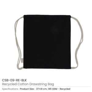 Recycled Cotton Drawstring Bags Black