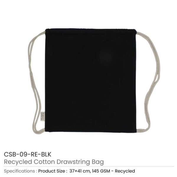 Recycled Cotton Drawstring Bags Black