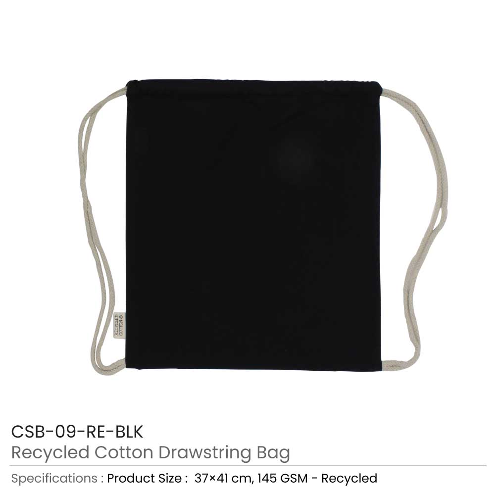 Recycled-Cotton-Drawstring-Bags-Black-CSB-09-RE-BLK