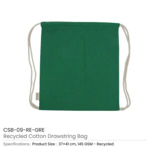 Recycled Cotton Drawstring Bags Green