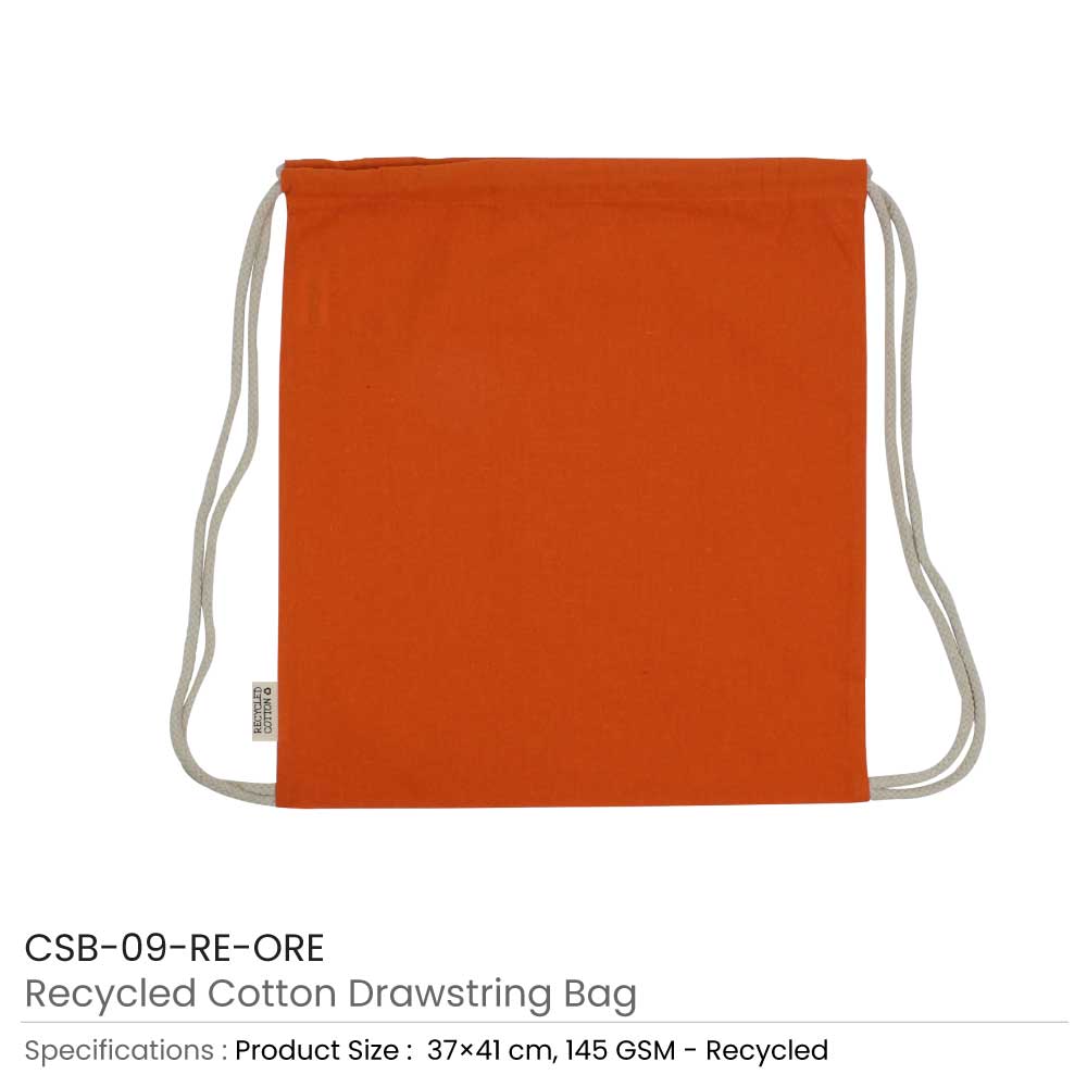 Recycled-Cotton-Drawstring-Bags-Orange-CSB-09-RE-ORE