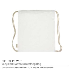 Recycled Cotton Drawstring Bags White