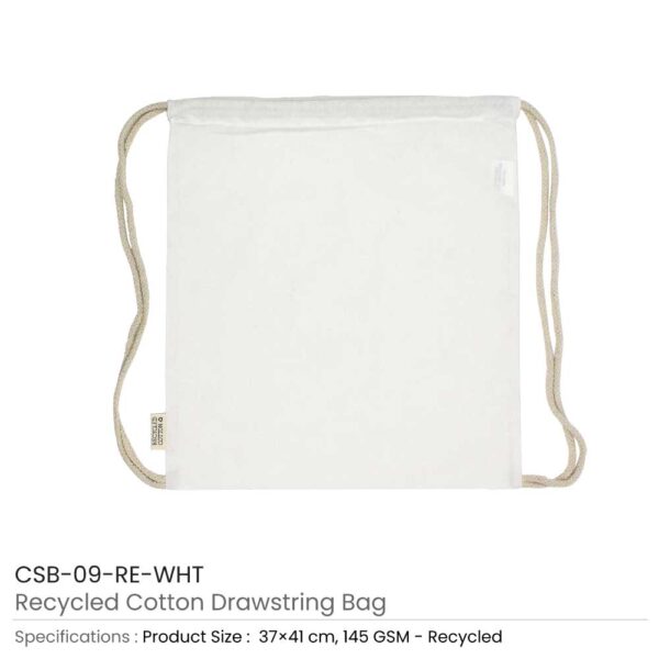 Recycled Cotton Drawstring Bags White