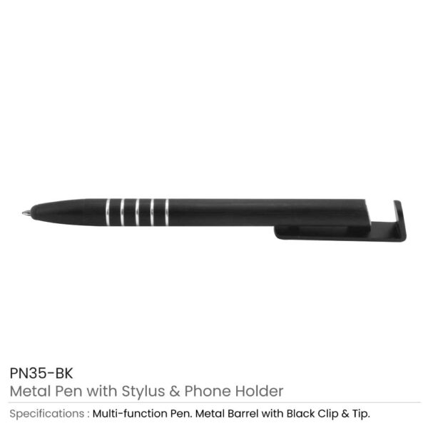 Black Metal Pen with Stylus & Phone Holder
