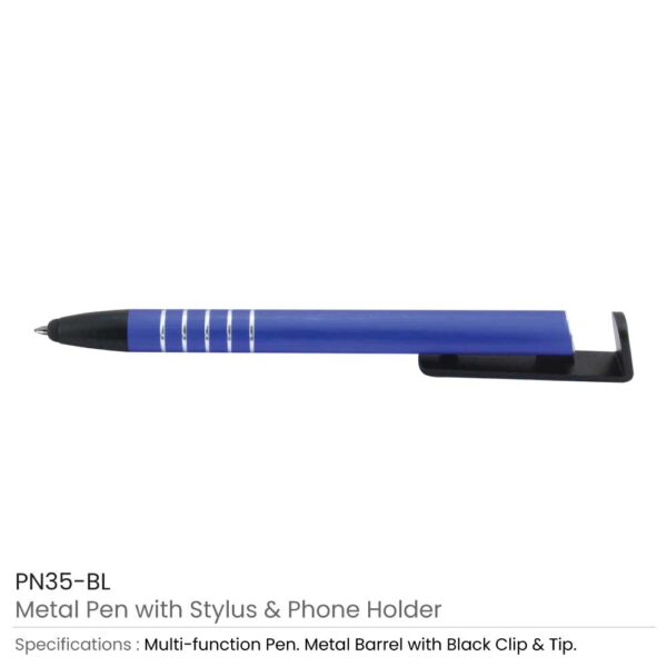 Blue Metal Pen with Stylus & Phone Holder
