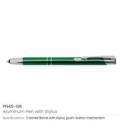 Green Aluminum Pens with Stylus