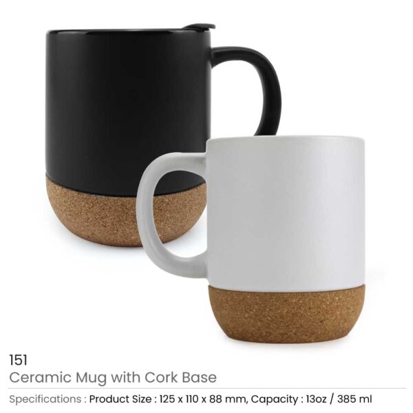 Mugs with Lid and Cork Base Details