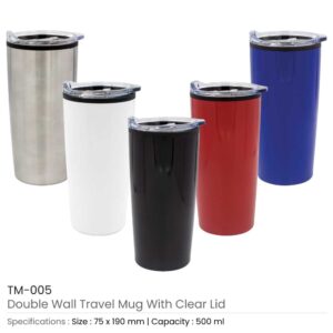 Double Wall Travel Mugs with Clear Lid