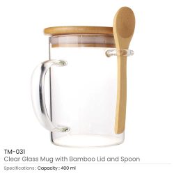 Clear Glass Mugs with Bamboo Lid and Spoon