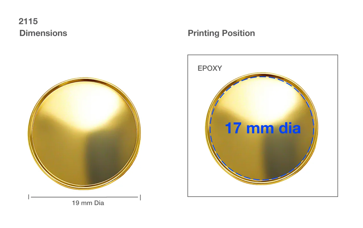 Gold Round Metal Badges with Magnet Printing Area Details