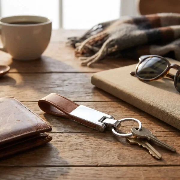 Metal Key Chains with Leather Strap