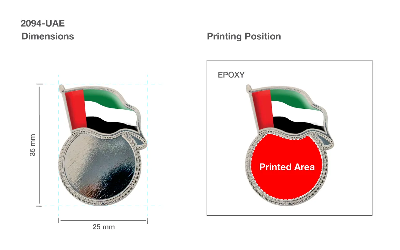 UAE Flag Design Badges in Metal with Attachment 1 UAE Flag Design Badges with Magnet Printing Details