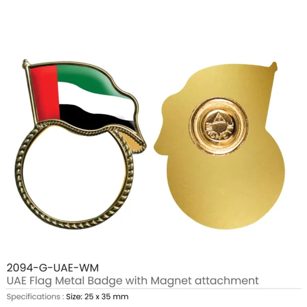 UAE Flag Badges in Gold with Attachment