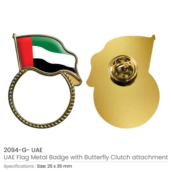 UAE Flag Badges in Gold with Attachment