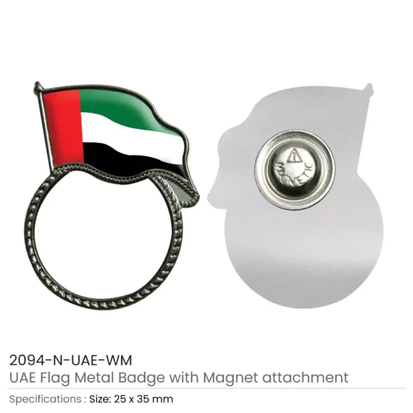 UAE Flag Badges in Silver with Attachment