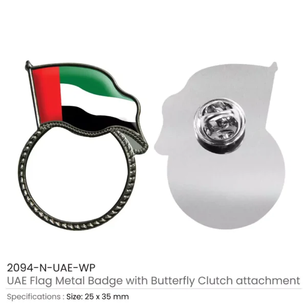 UAE Flag Badges in Silver with Attachment